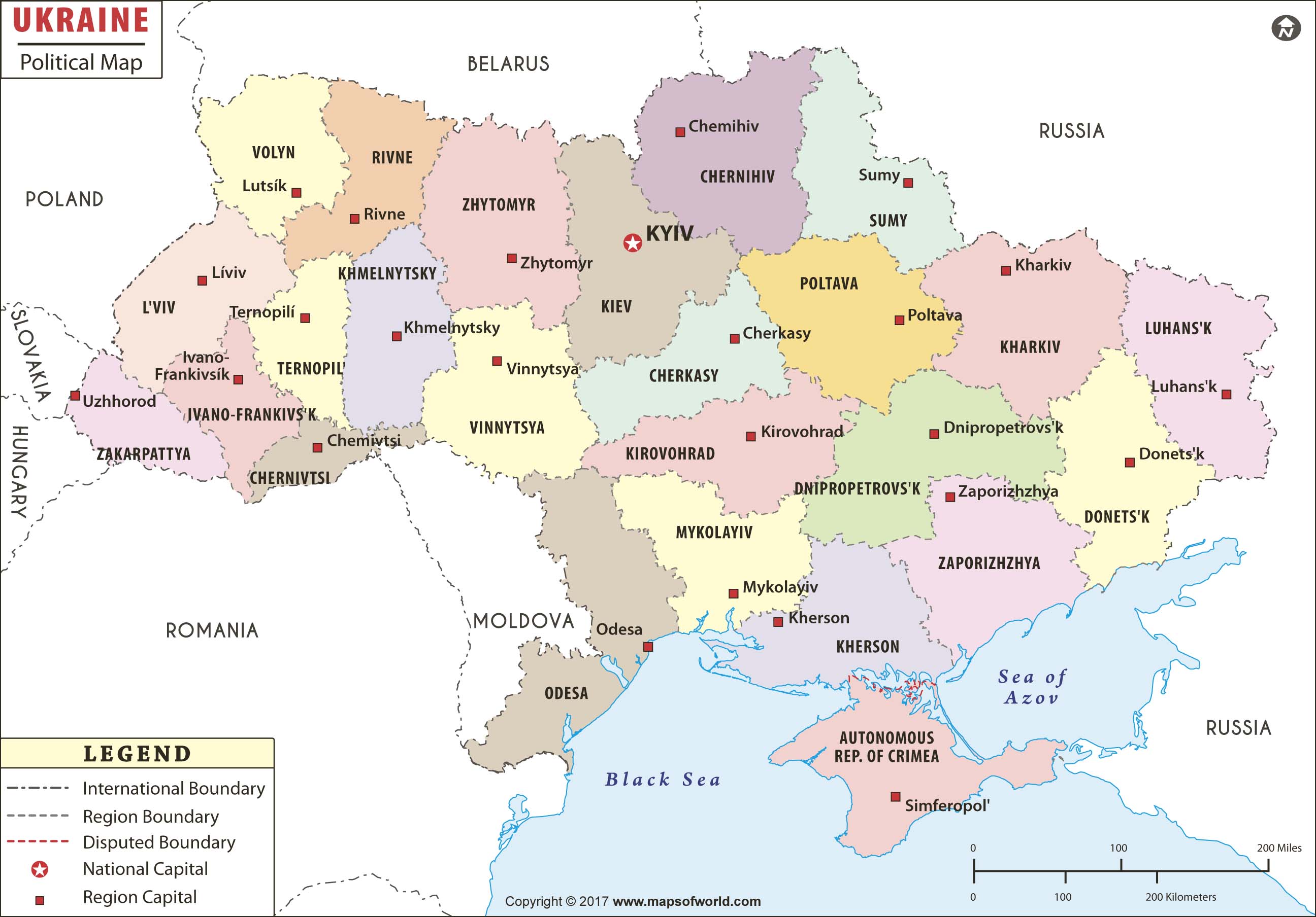 Ukraine Political Wall Map by Maps of World - MapSales