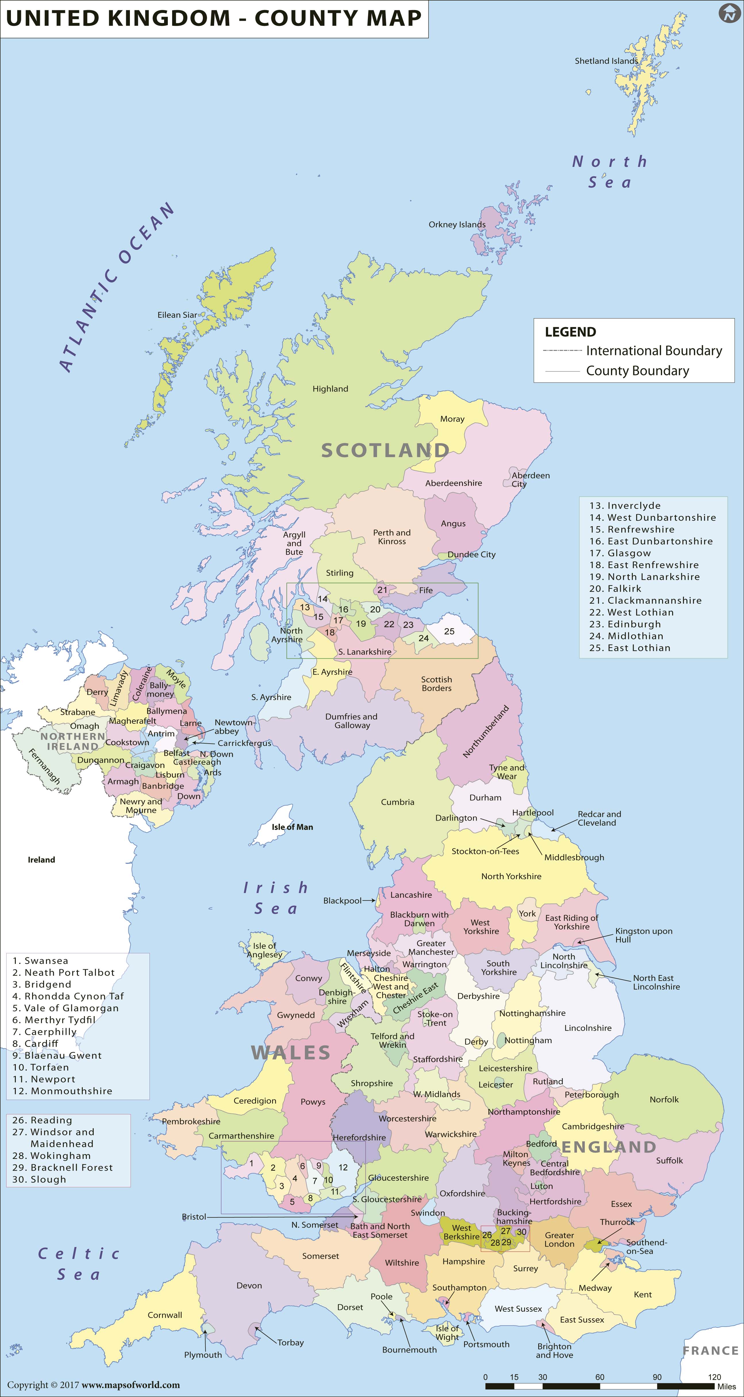 United Kingdom County Wall Map By Maps Of World MapSales