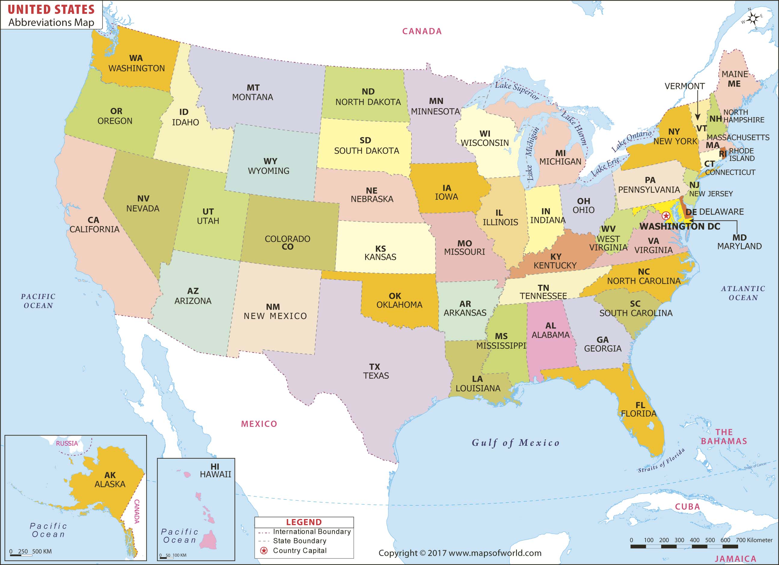 United States Abbreviations Wall Map By Maps Of World