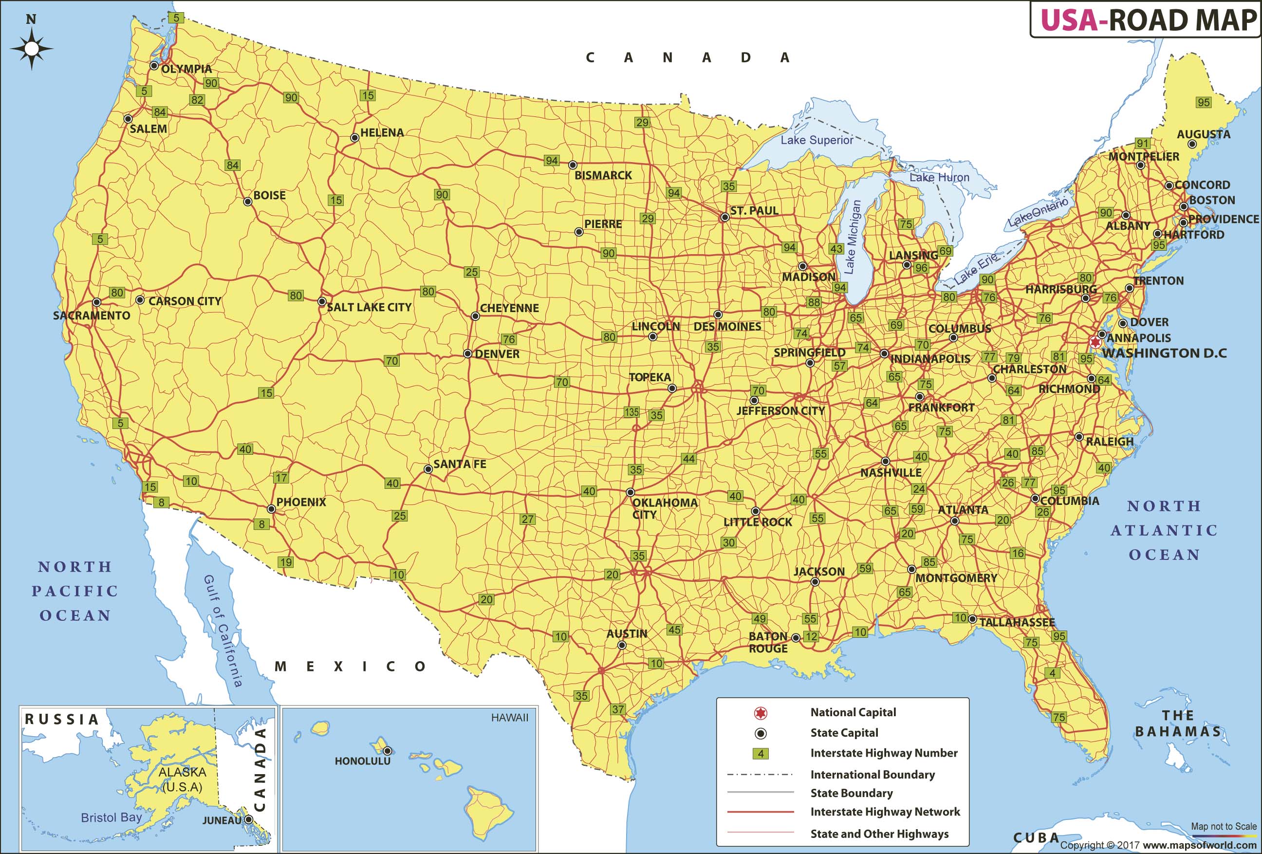 USA Road Network Wall Map by Maps of World
