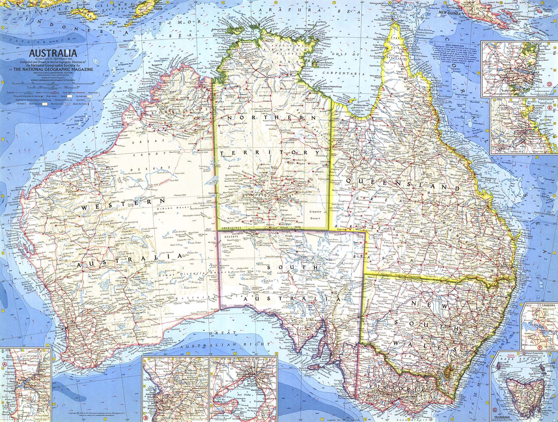 Australia 1963 Wall Map by National Geographic MapSales