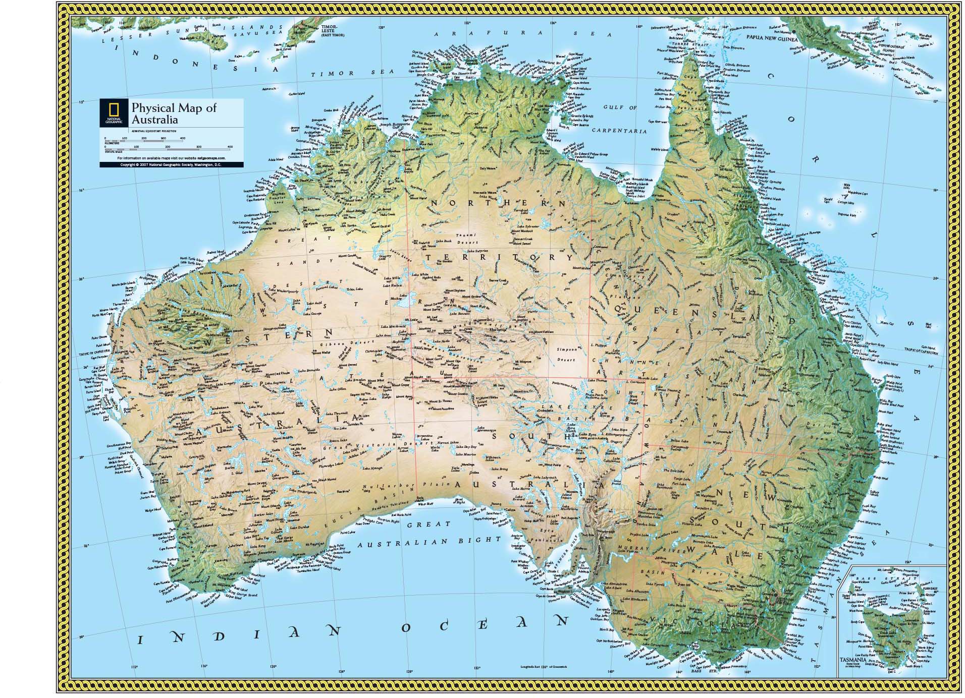 Australia Physical Wall Map By National Geographic Continent Maps
