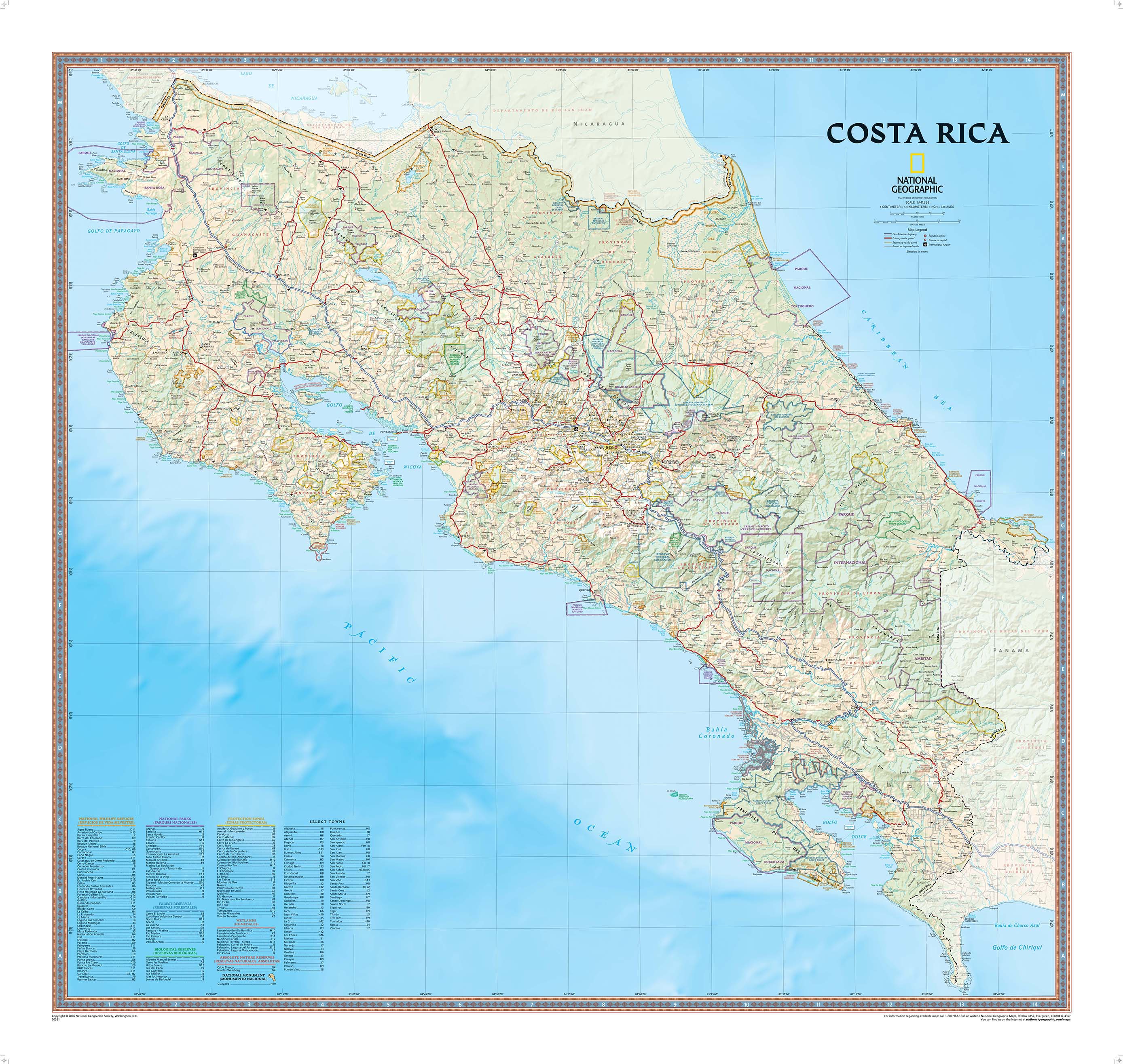 Costa Rica Wall Map by National Geographic MapSales