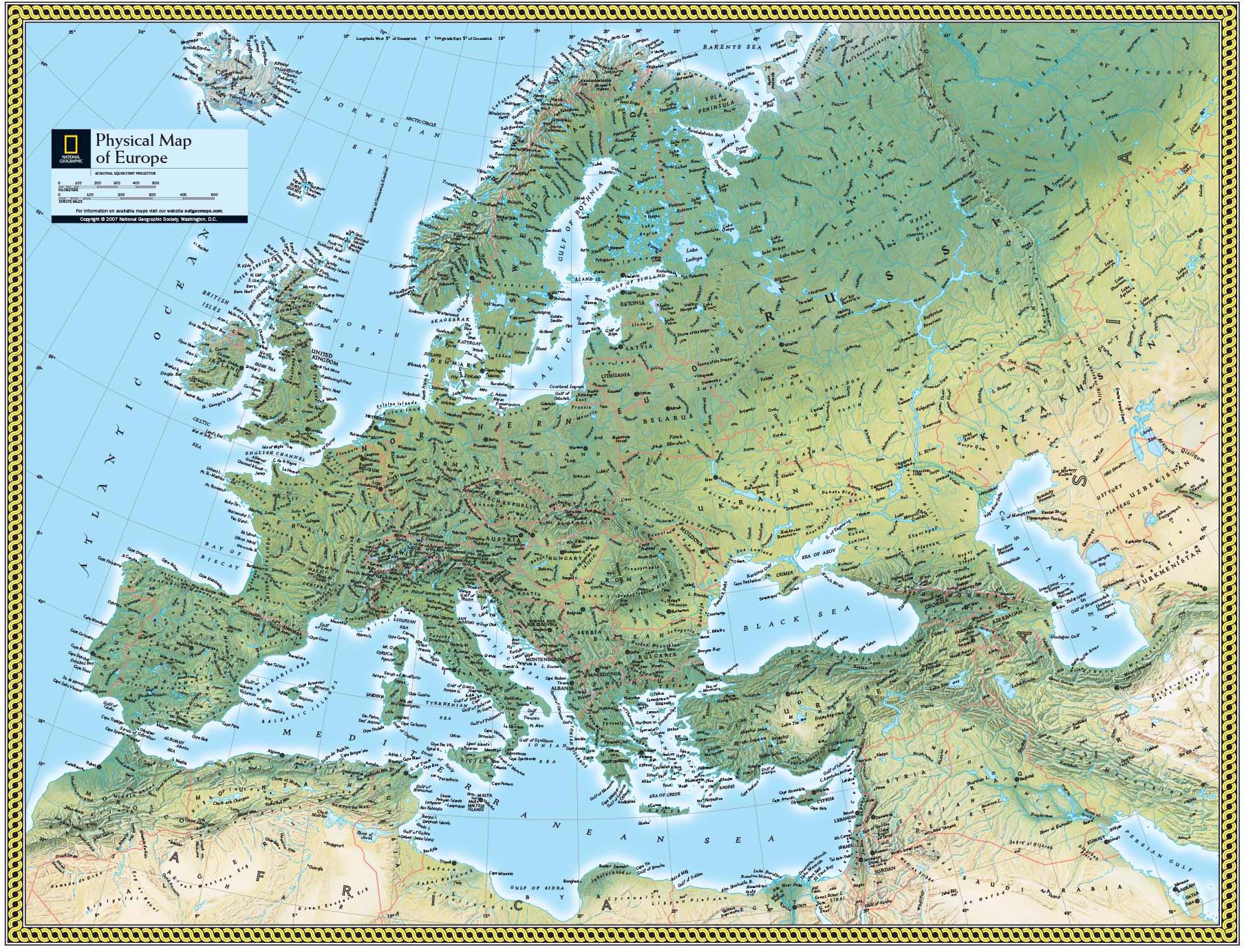 European Physical Features Map