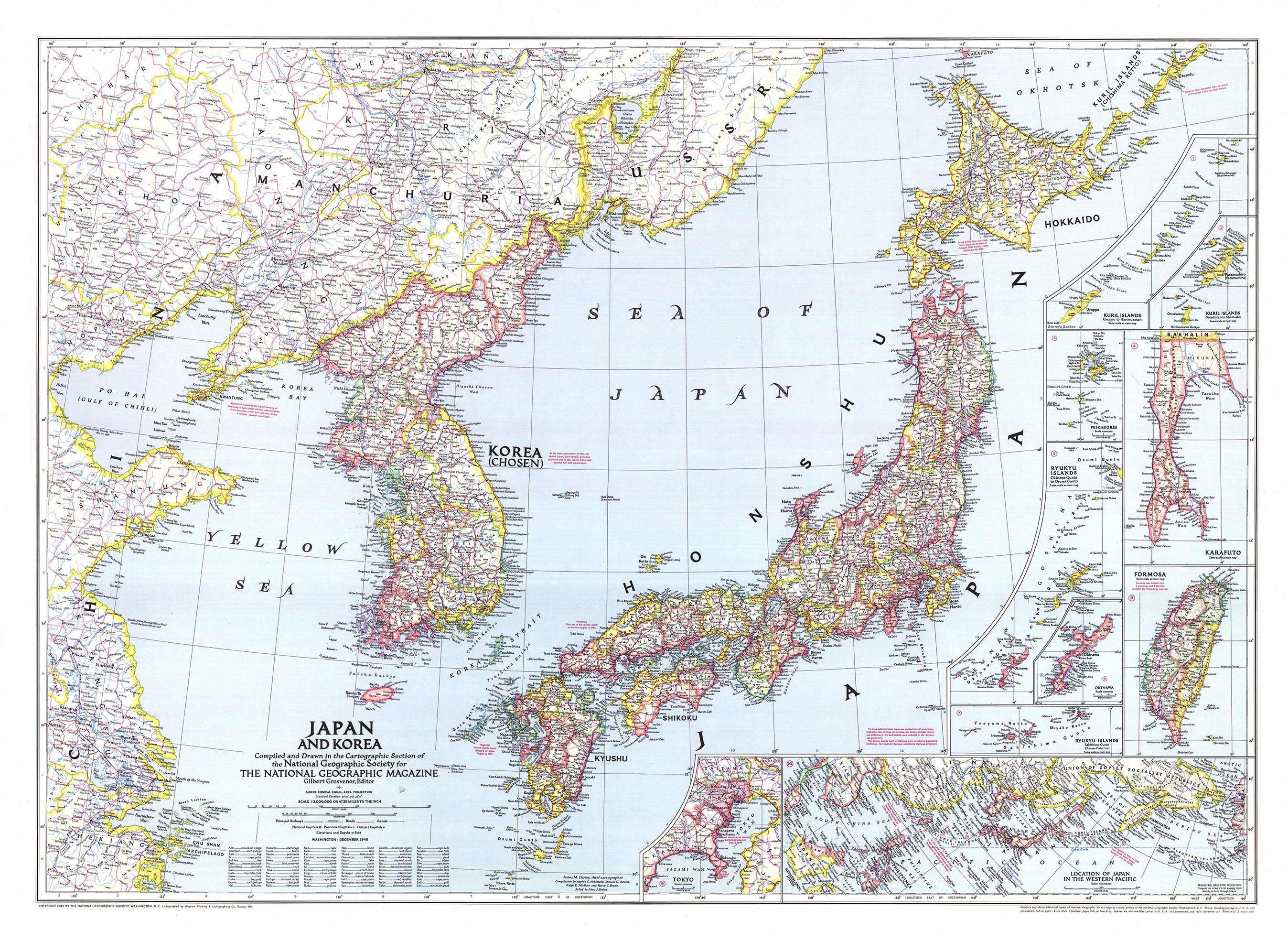 Japan and Korea 1945 Wall Map by National Geographic MapSales