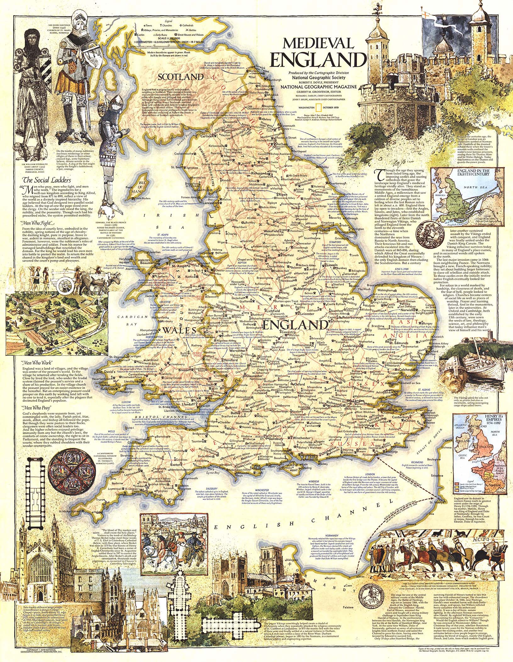 Medieval England 1979 Wall Map by National Geographic - MapSales