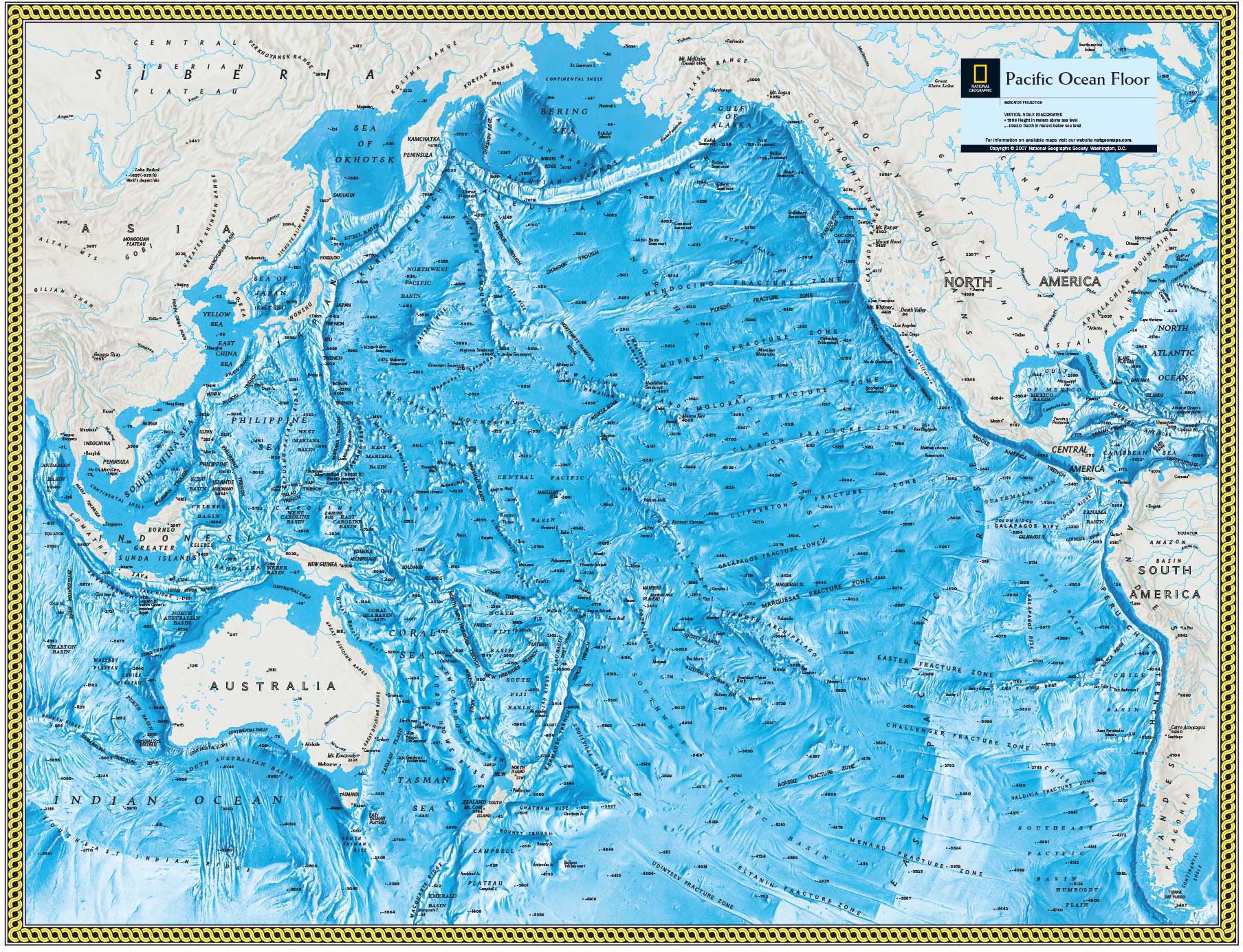 Pacific Ocean Floor Wall Map by National Geographic MapSales