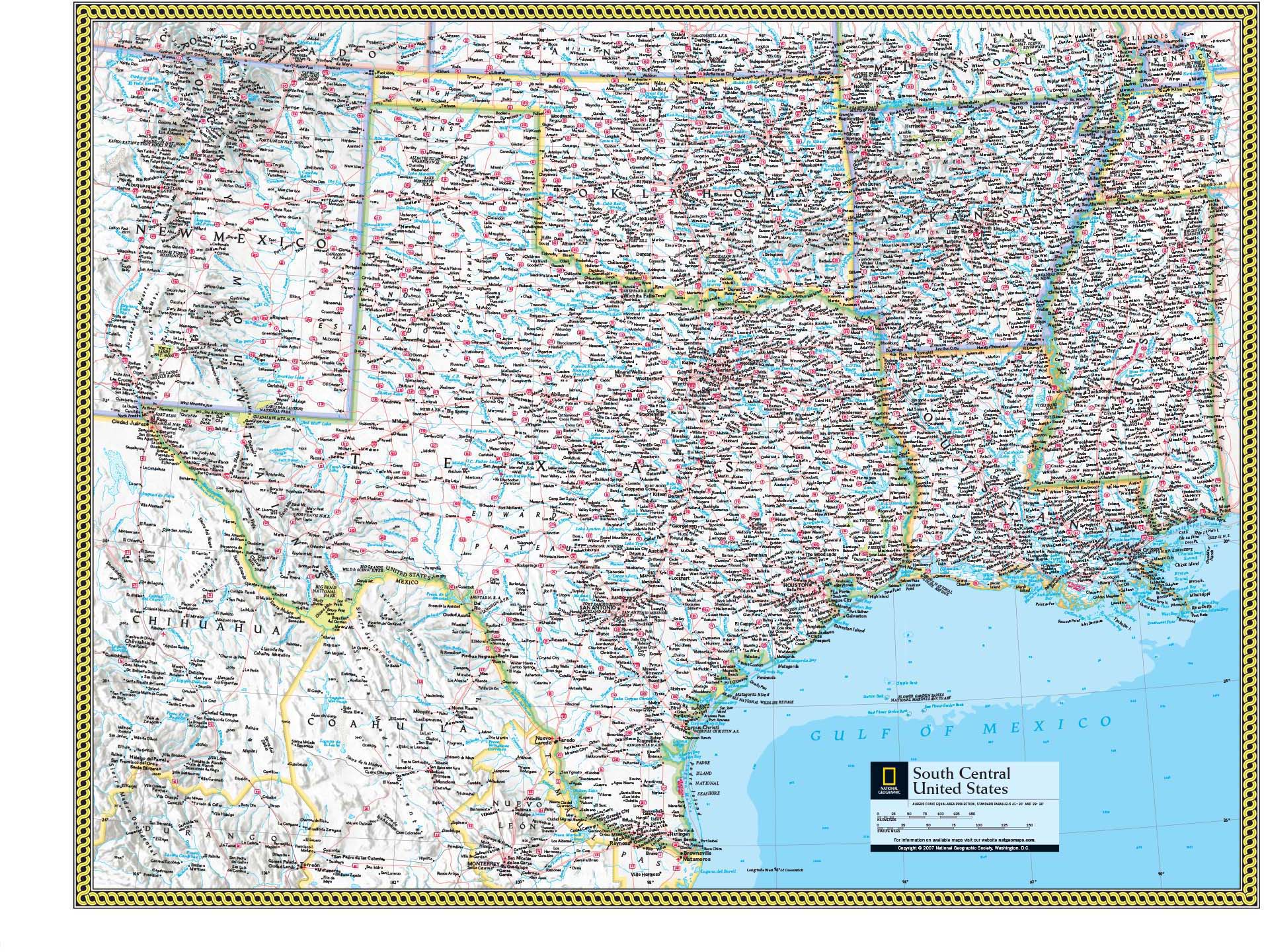 South Central US Wall Map by National Geographic MapSales