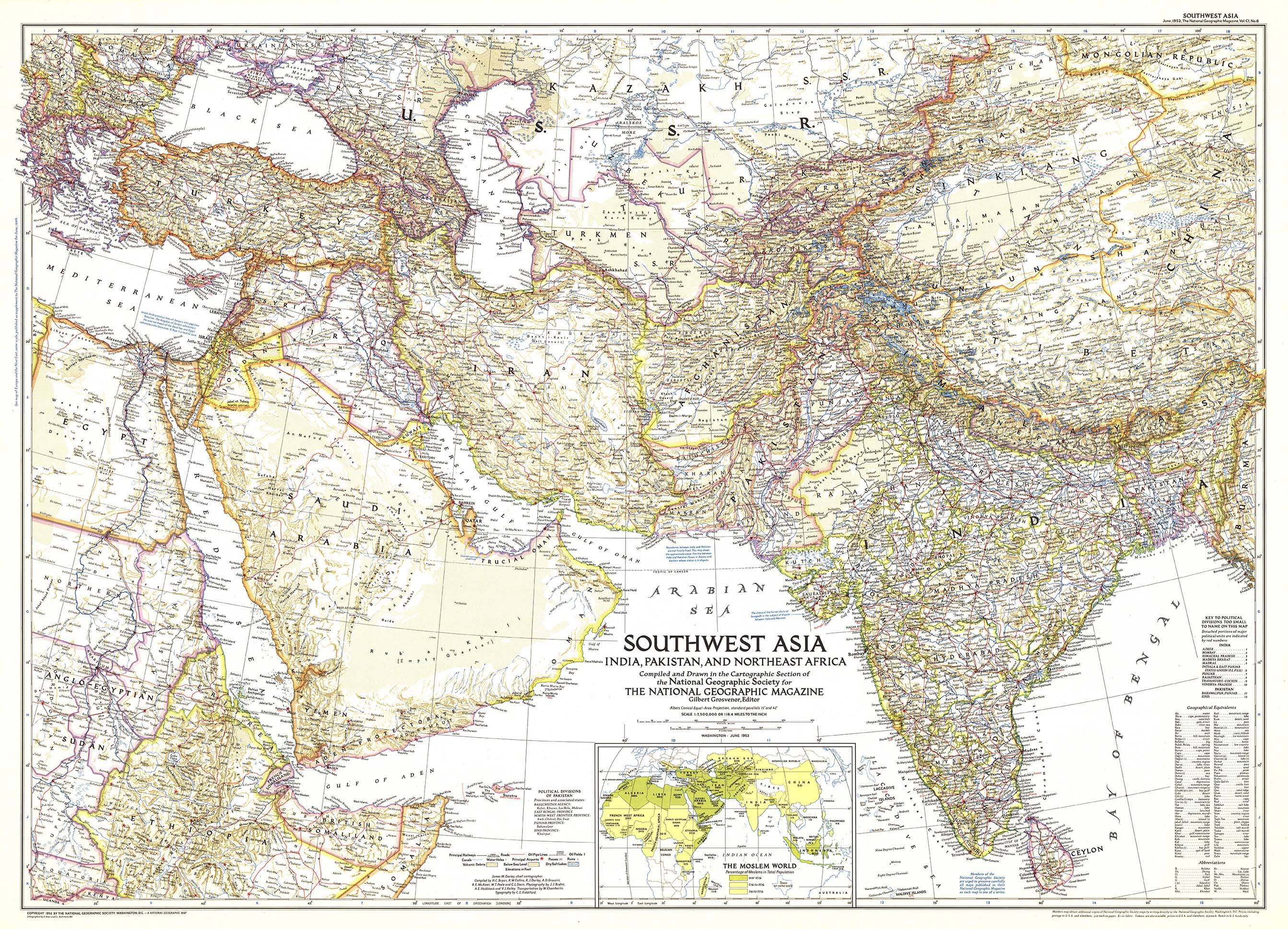 Southwest Asia 1952 Wall Map by National Geographic MapSales