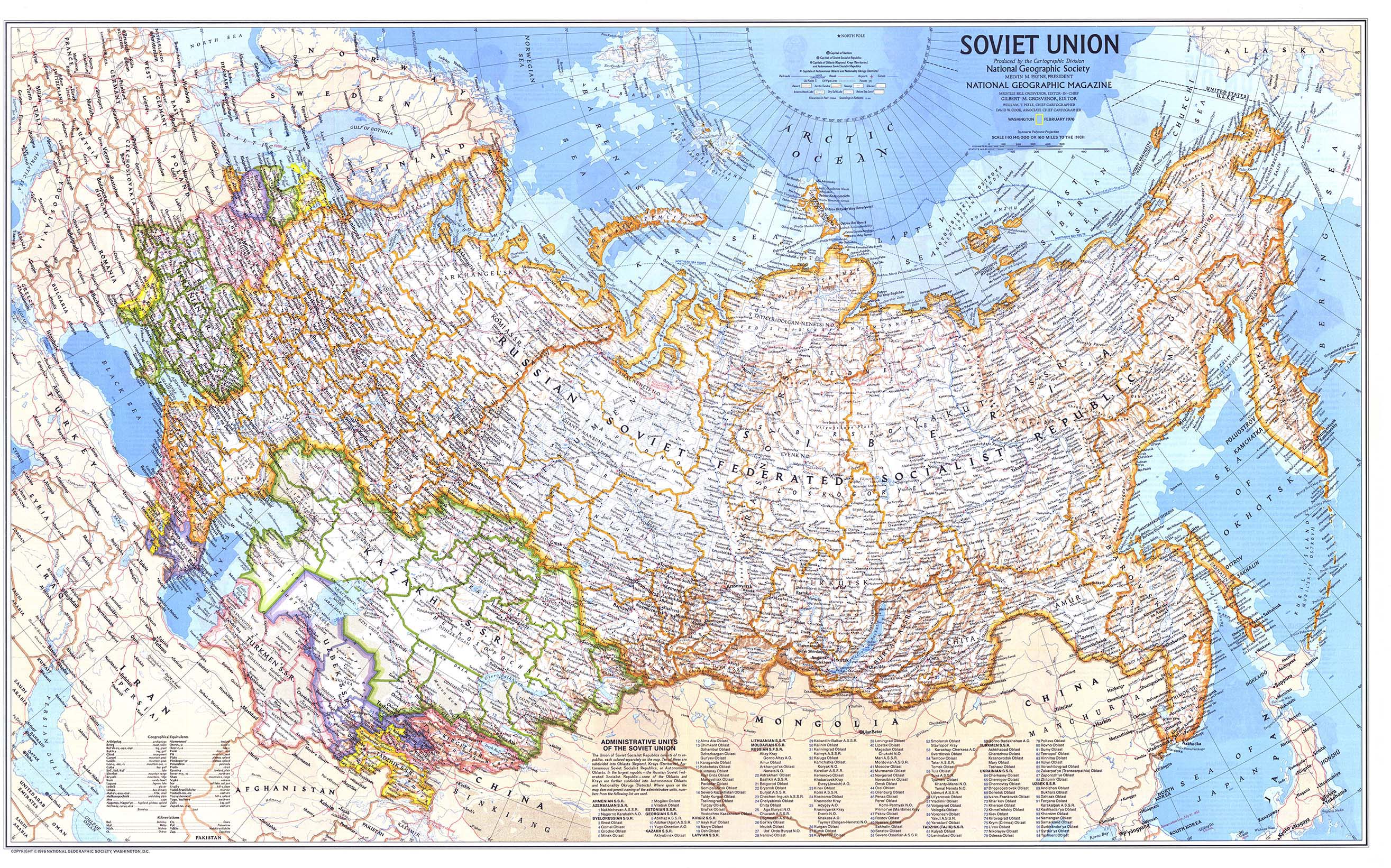 Soviet Union 1976 Wall Map By National Geographic