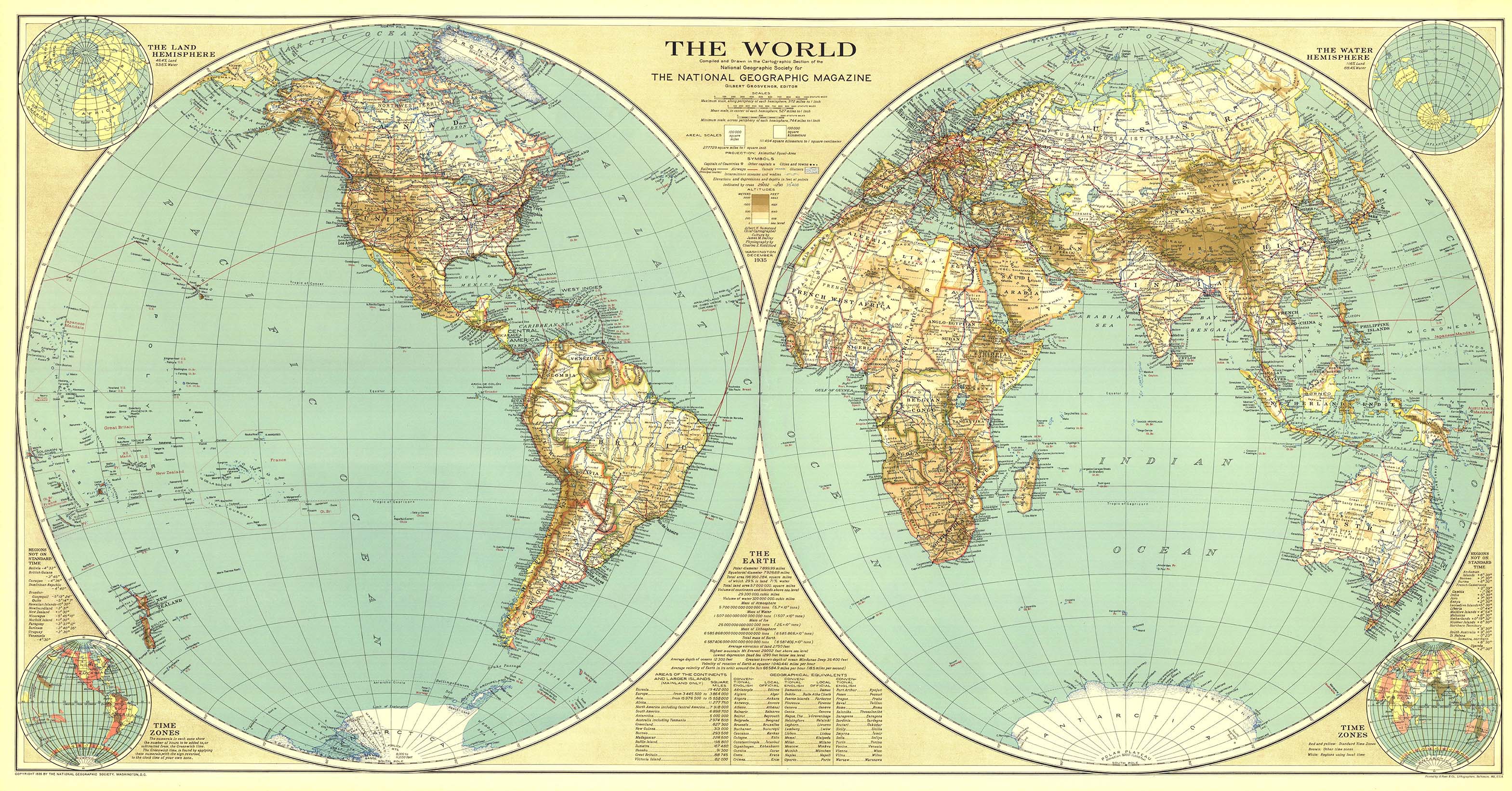 The World 1935 Wall Map by National Geographic MapSales
