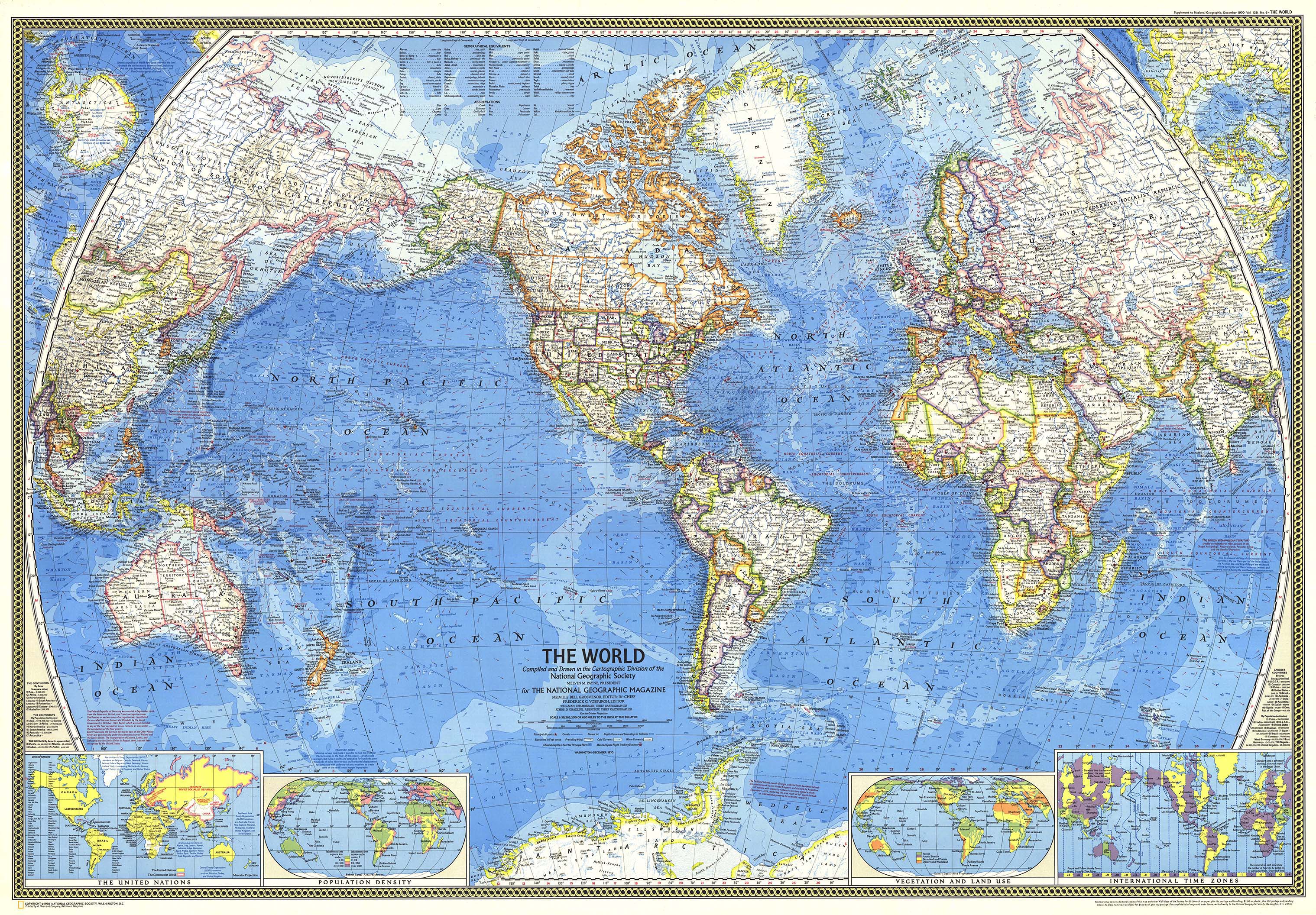 The World 1970 Wall Map by National Geographic MapSales