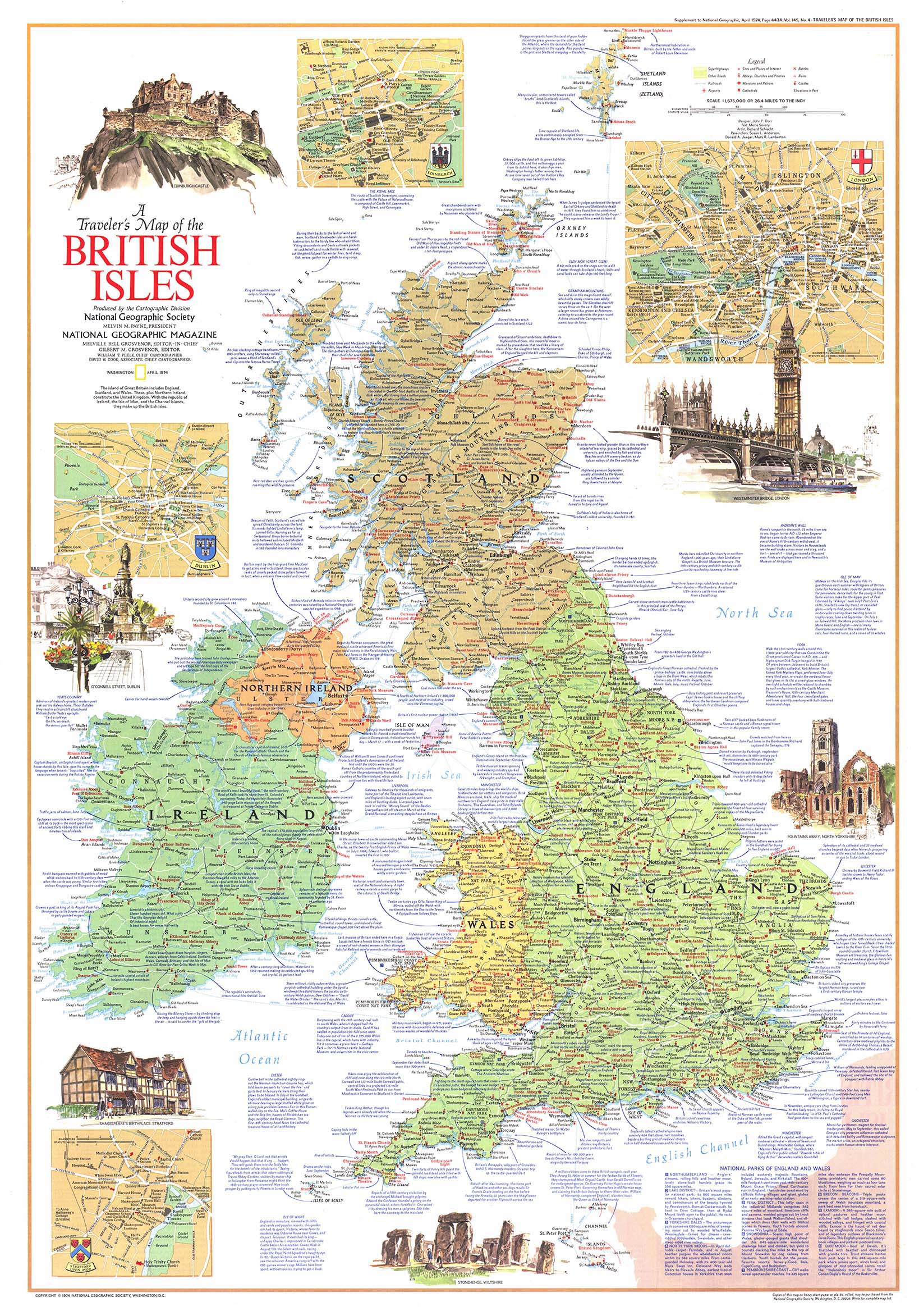 Travelers British Isles 1974 Wall Map by National Geographic - MapSales