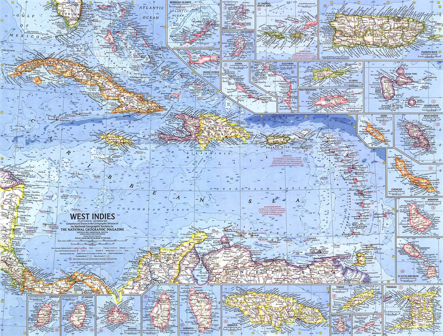 West Indies 1962 Wall Map by National Geographic - MapSales.com
