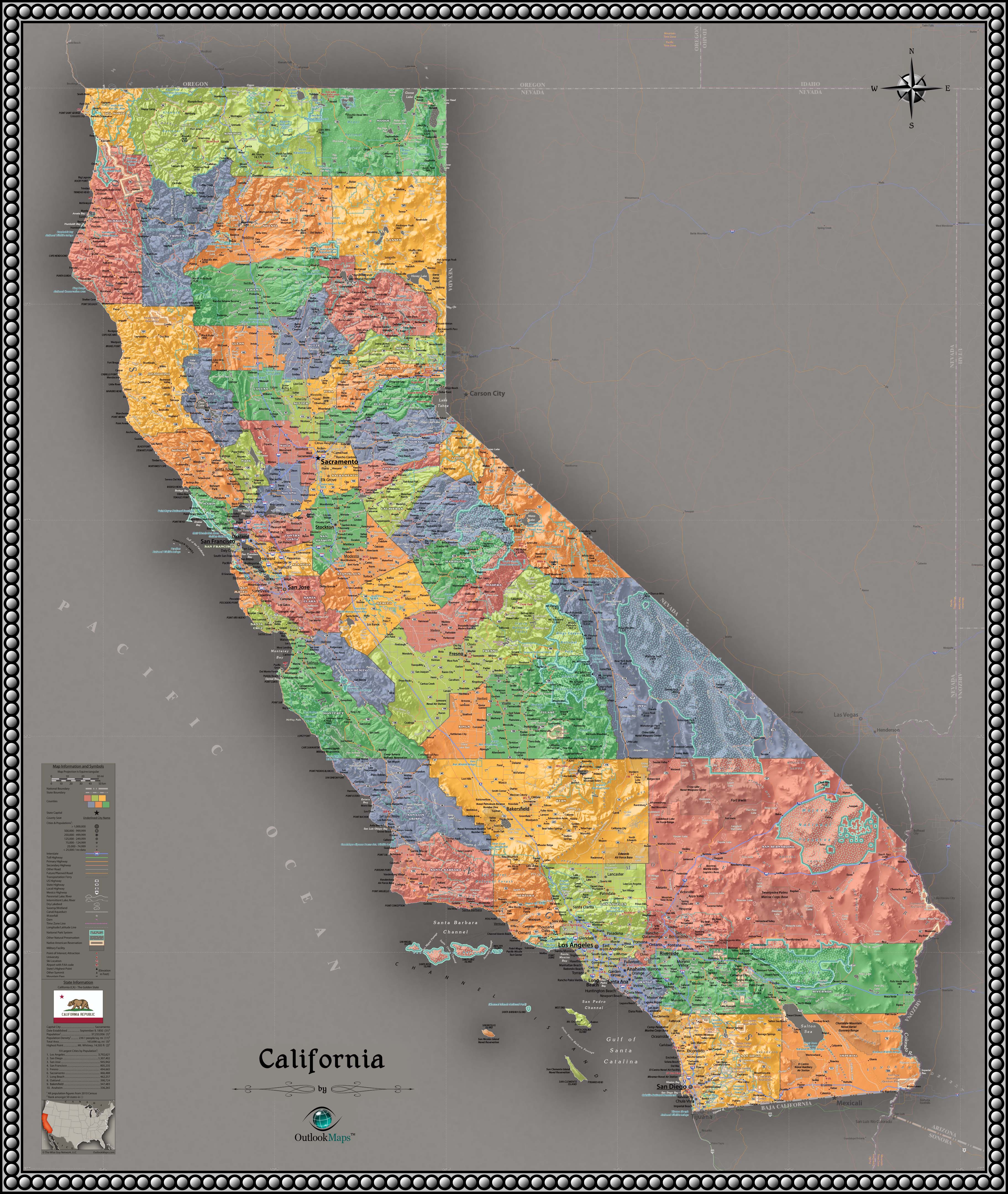 California Topo Maps With Cities - CA Contemporary