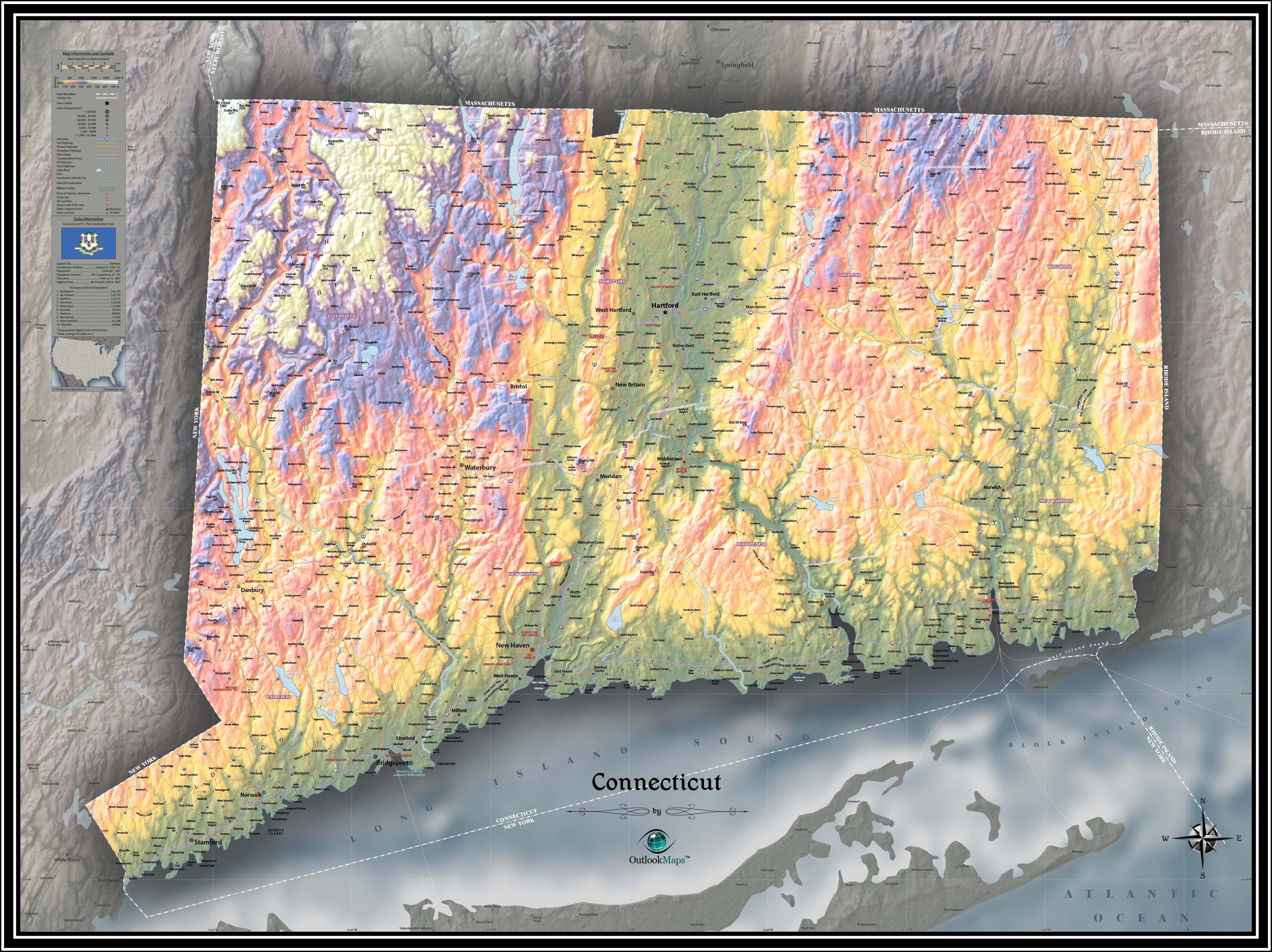 Connecticut Physical Wall Map by Outlook Maps MapSales