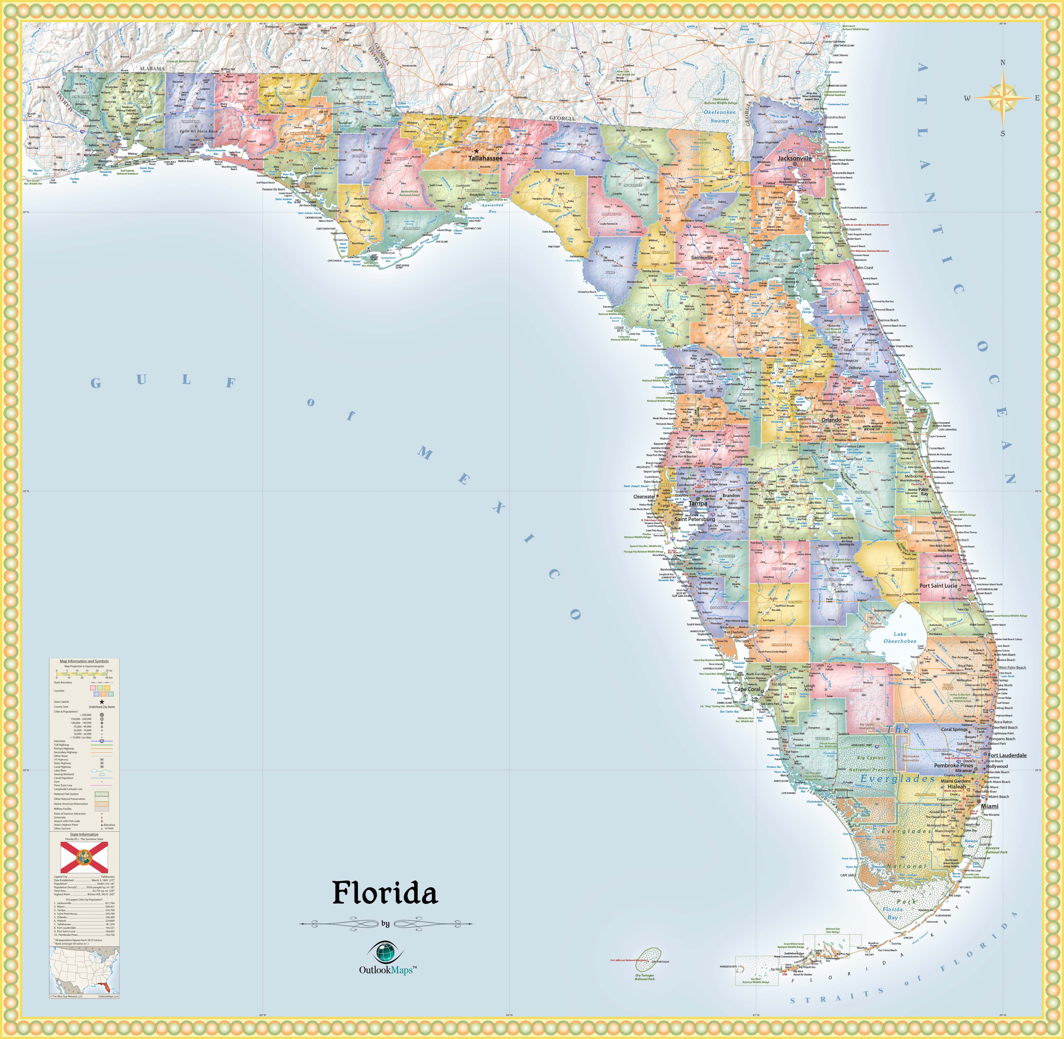 Florida Political Wall Map by Outlook Maps MapSales