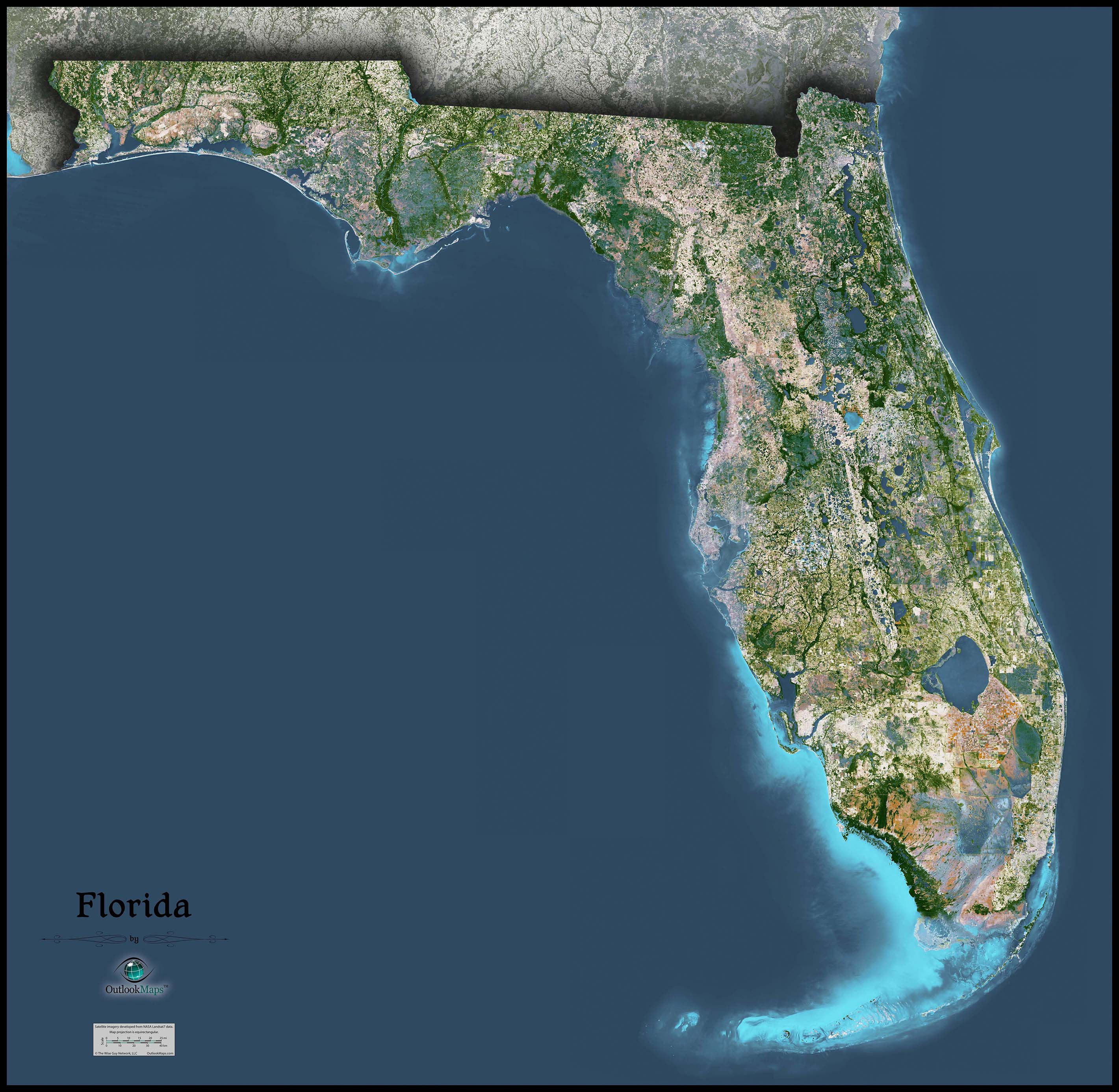 Florida Satellite Wall Map By Outlook Maps Images And Photos Finder ...
