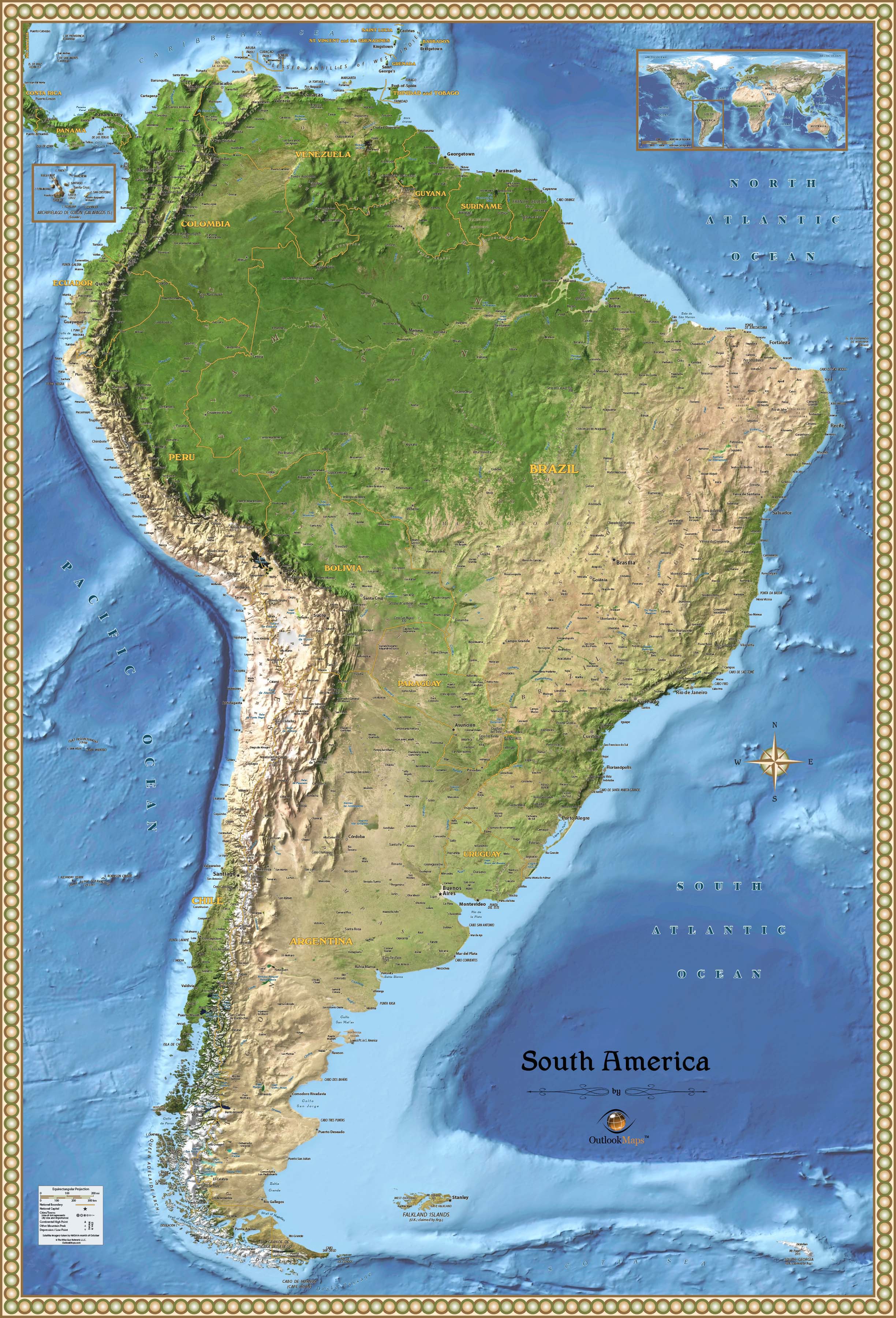 South America Physical Wall Map By Outlook Maps Mapsales Images and