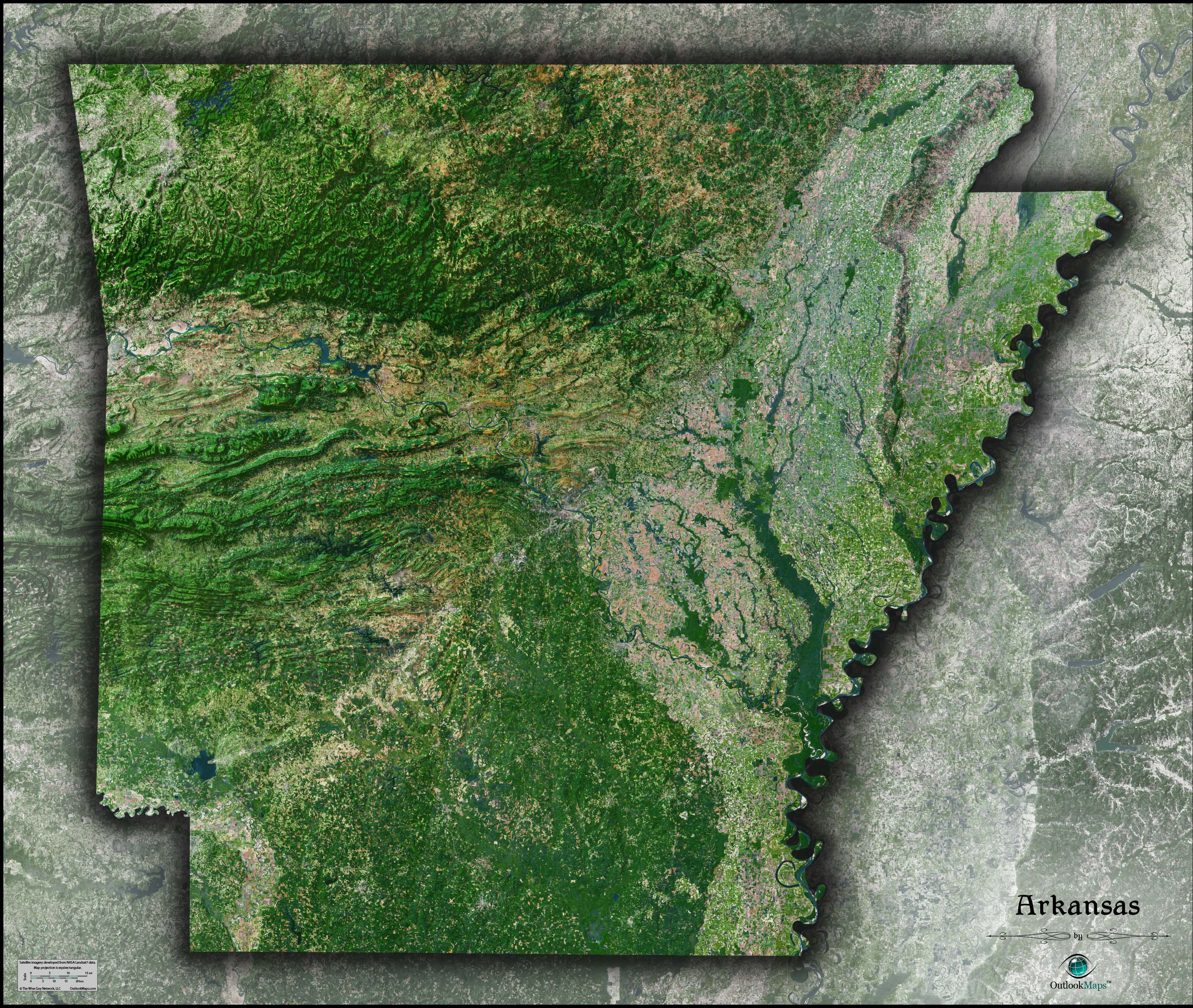 Arkansas Satellite Wall Map by Outlook Maps MapSales