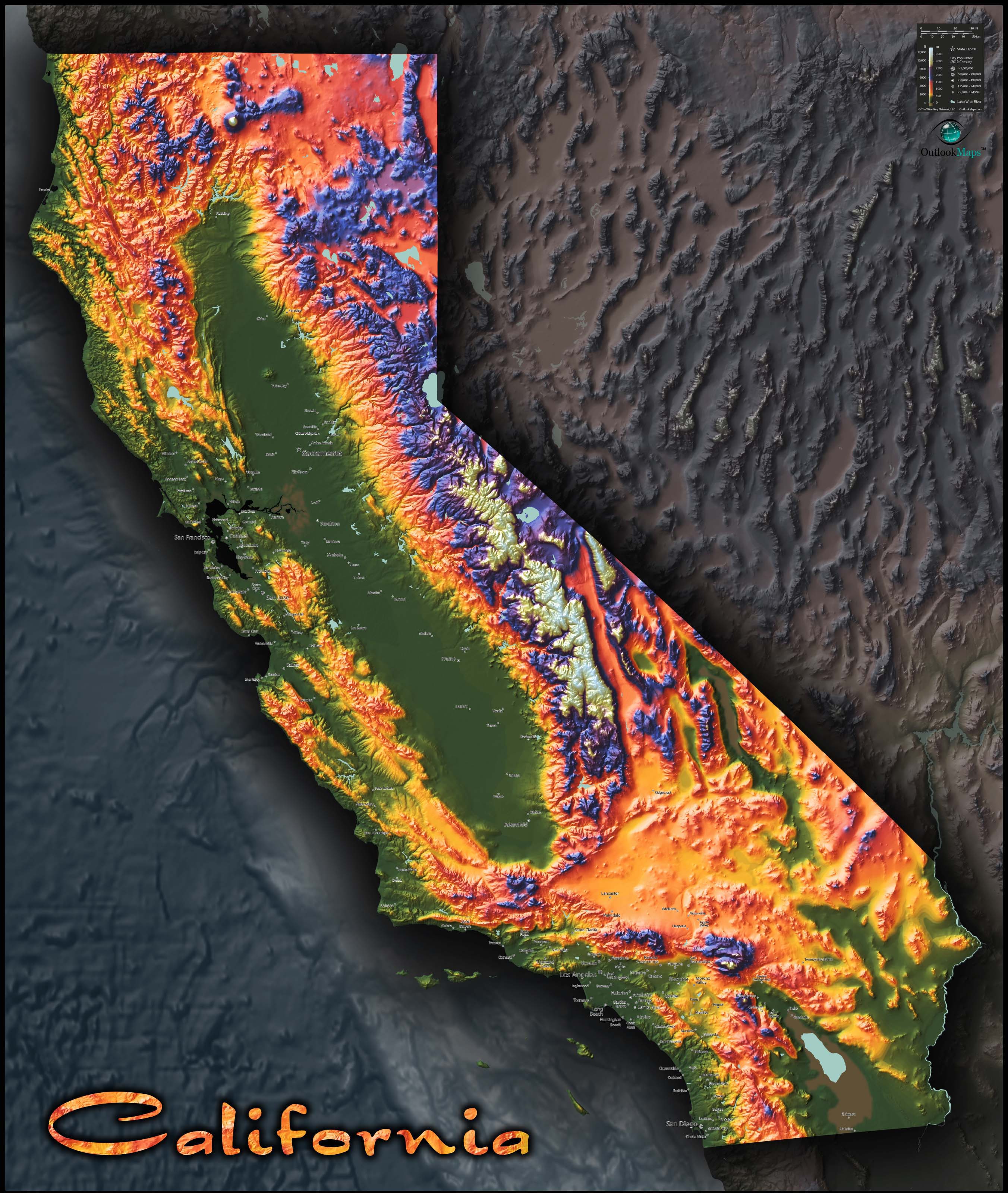 California Topo Wall Map by Outlook Maps