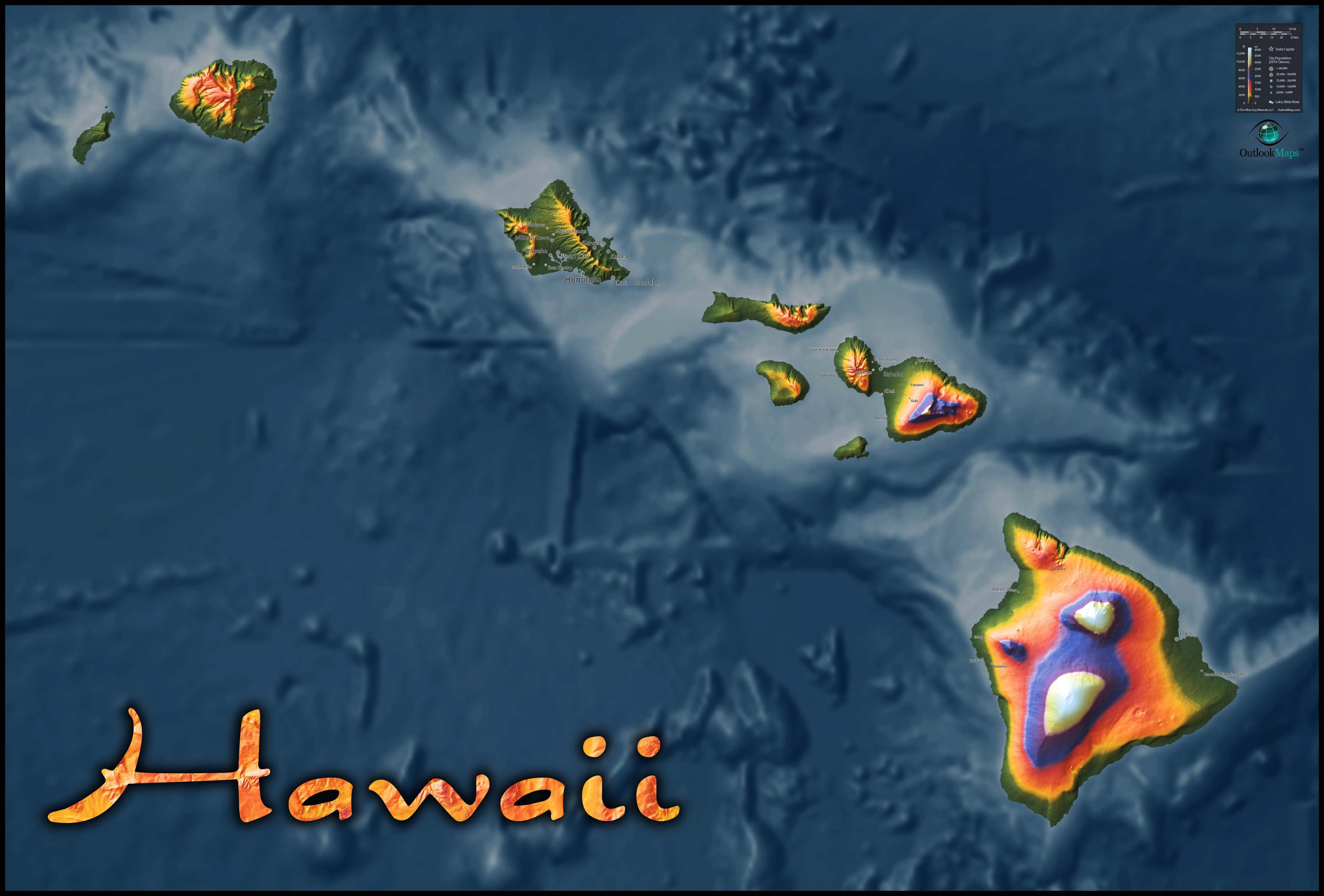 Hawaii Topo Wall Map by Outlook Maps MapSales