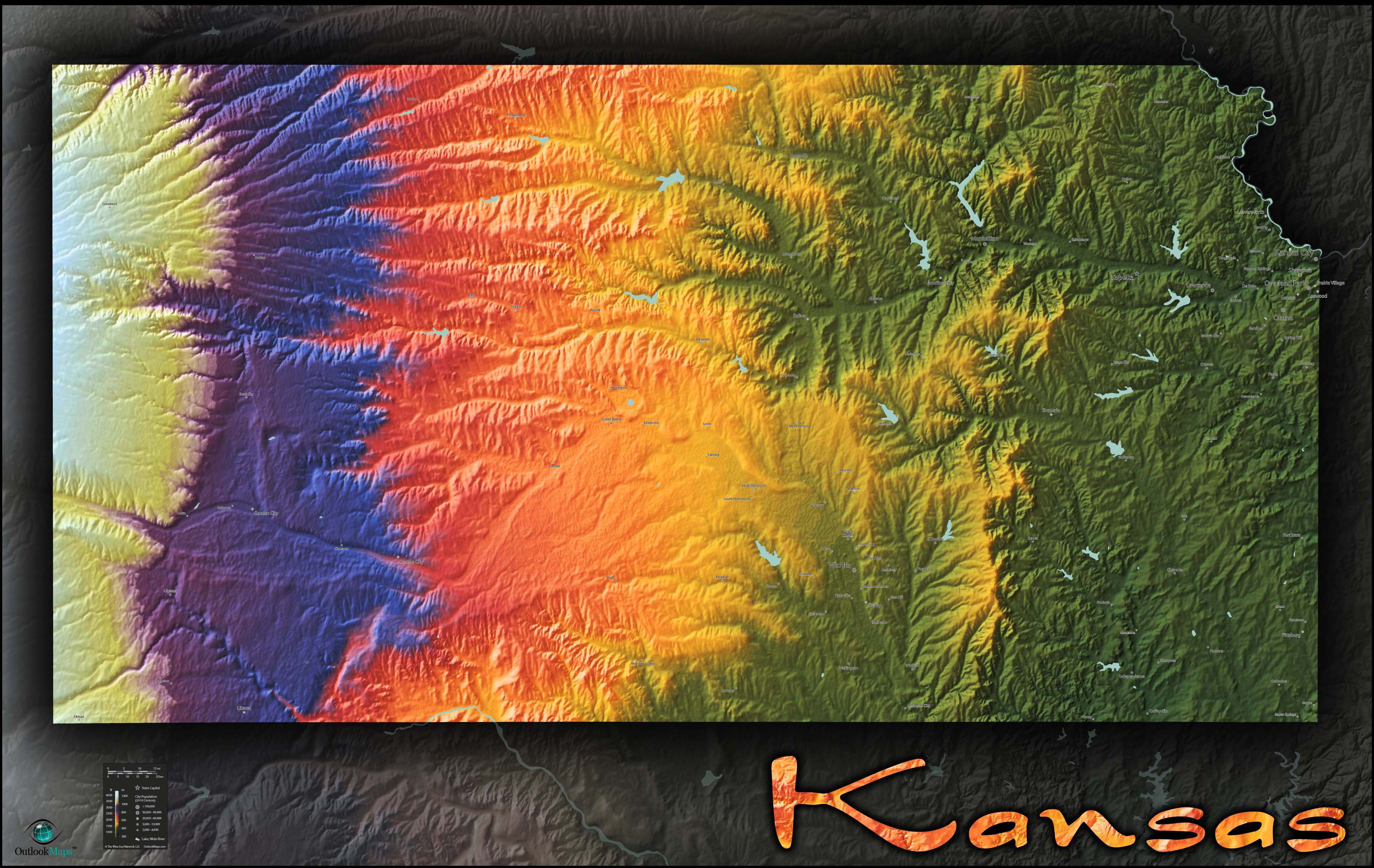 Kansas Topo Wall Map by Outlook Maps