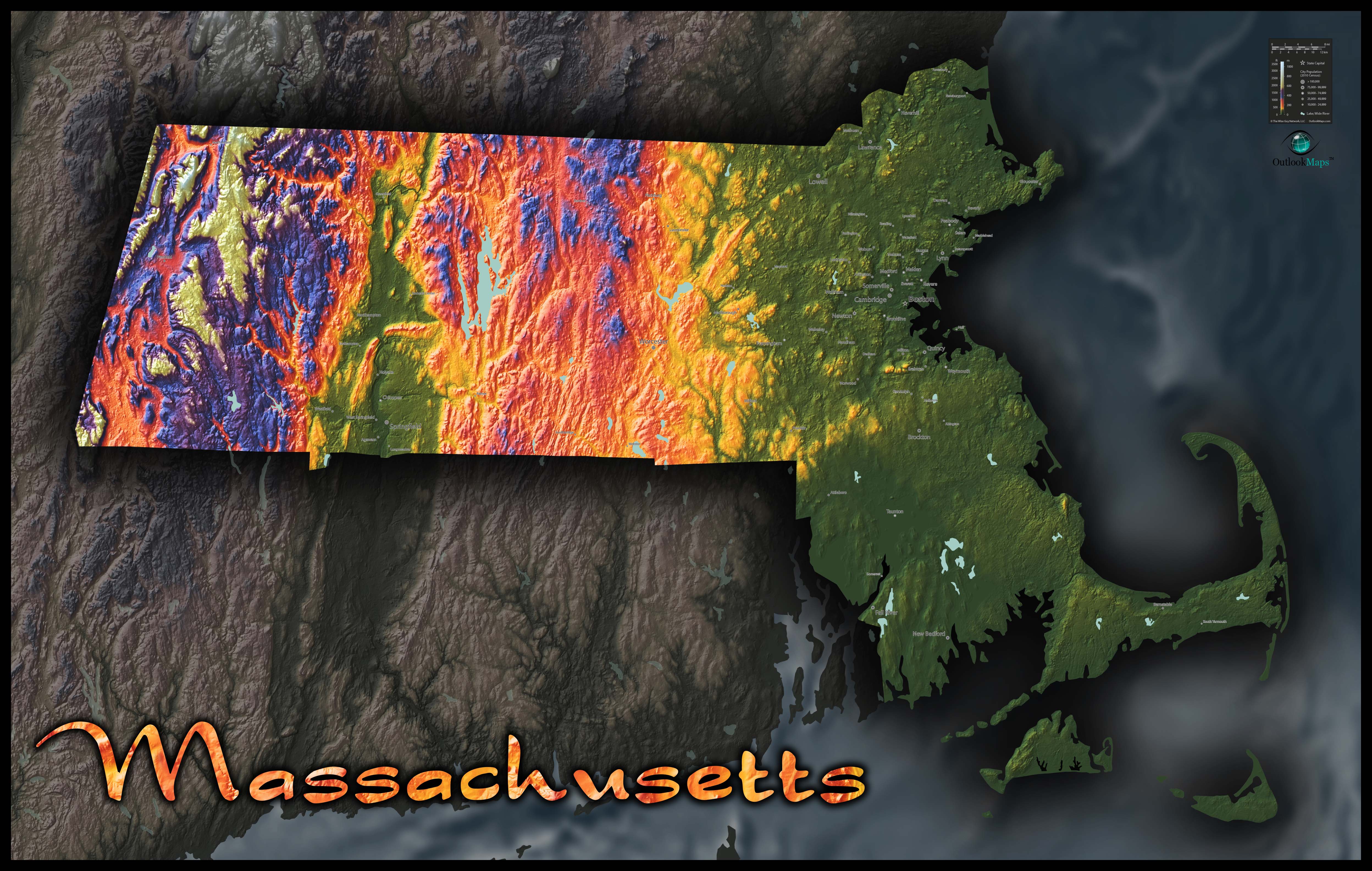 Massachusetts Topo Wall Map by Outlook Maps MapSales