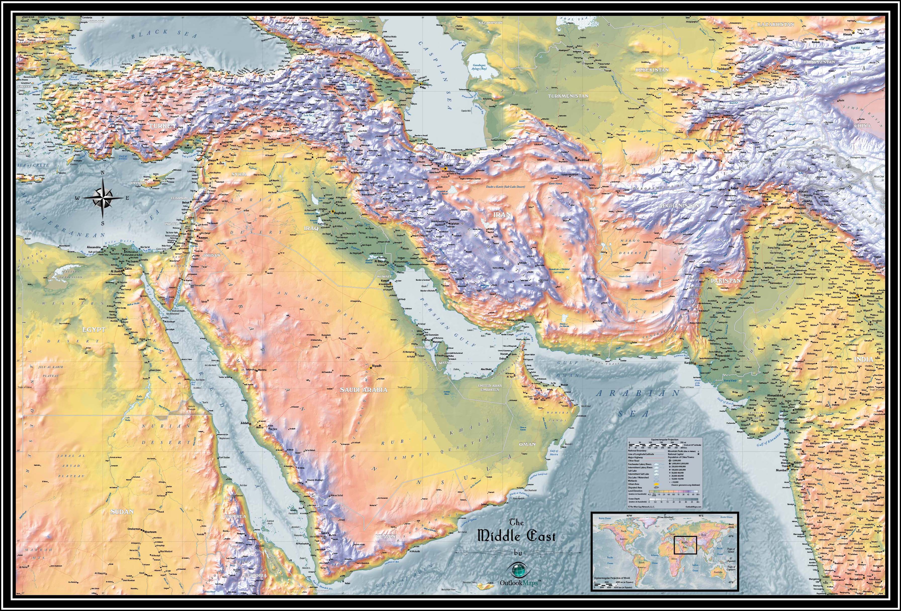 Physical Map Of The Middle East