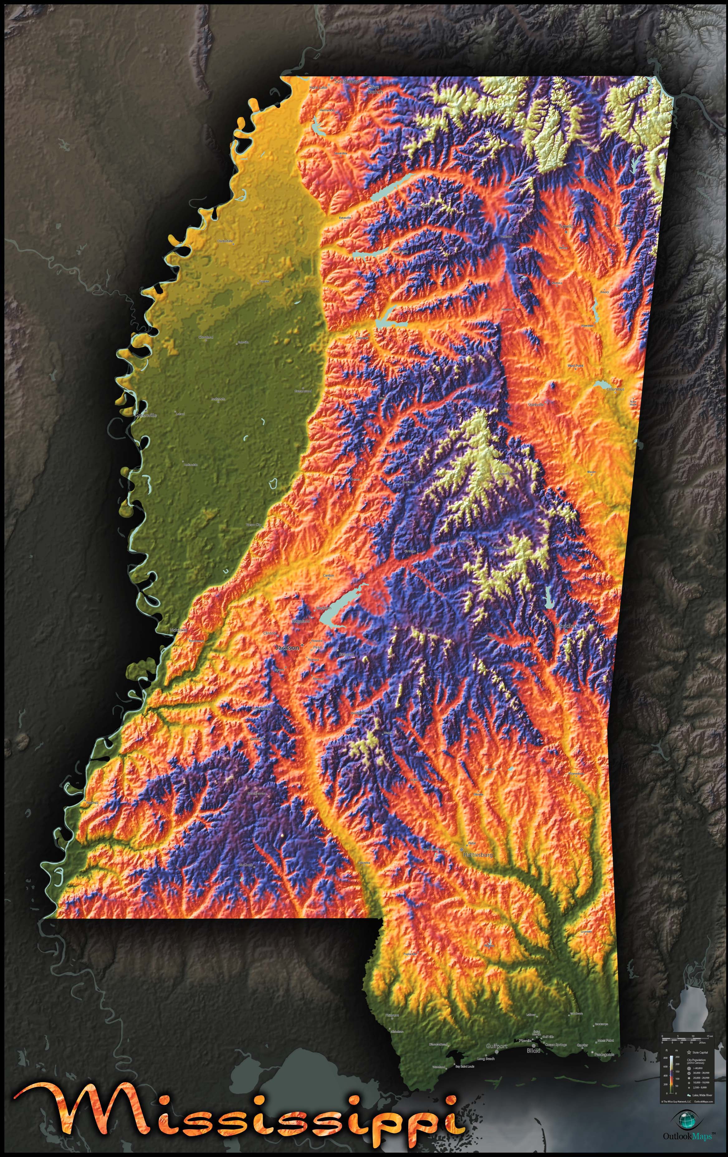 Mississippi Topo Wall Map by Outlook Maps