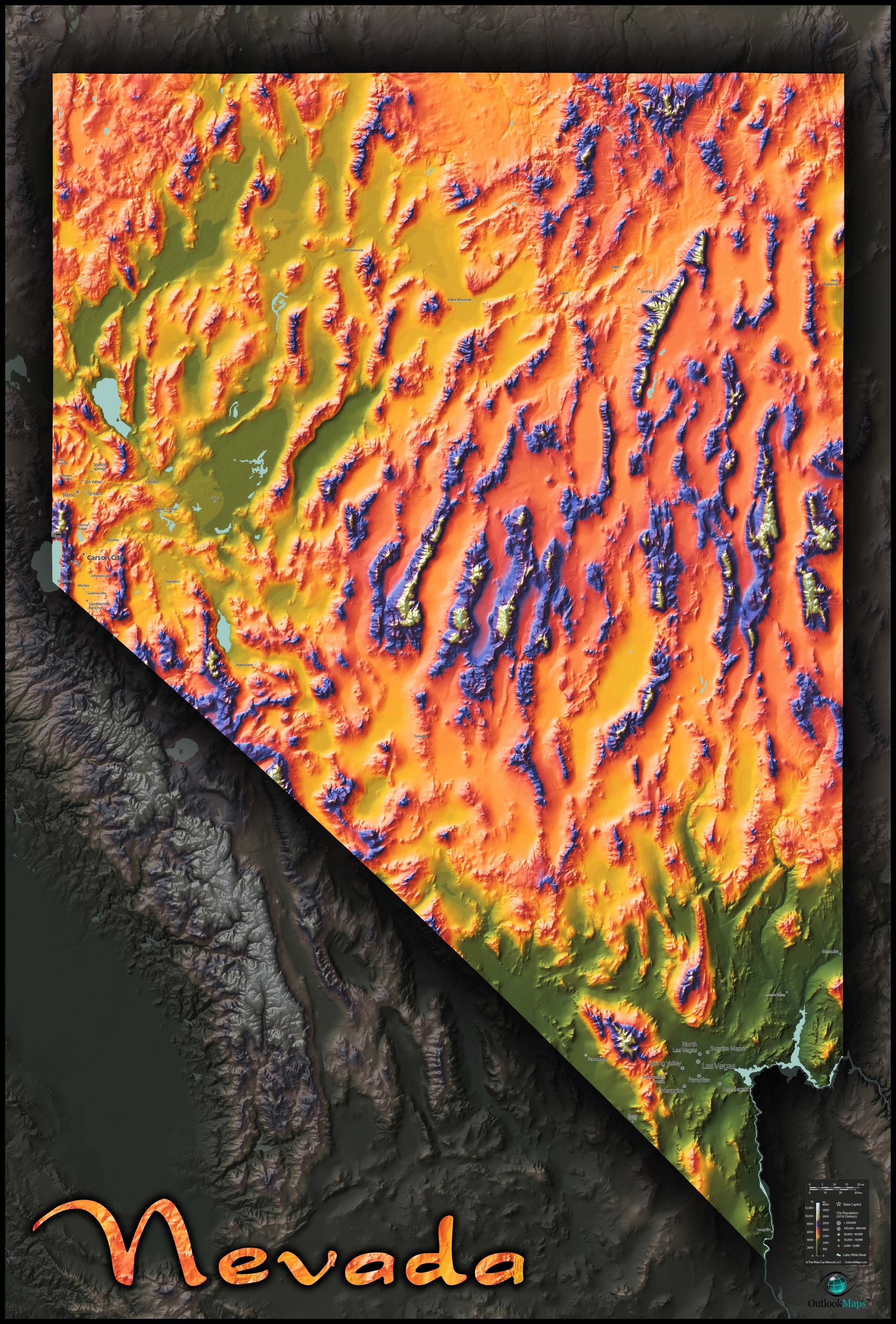 Nevada Topo Wall Map by Outlook Maps
