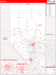 Alberta Wall Map Red Line Style 2024