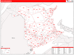New Brunswick Wall Map Red Line Style 2024