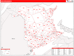 New Brunswick Wall Map Red Line Style 2025