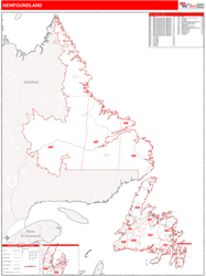 Newfoundland Labrador Wall Map Red Line Style 2026