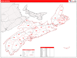 Nova Scotia Wall Map Red Line Style 2024