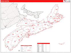 Nova Scotia Wall Map Red Line Style 2025