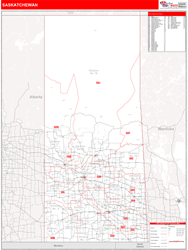 Saskatchewan Wall Map Red Line Style 2024