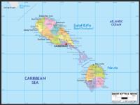 St. Kitts/Nevis Political Wall Map