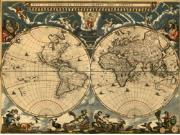 1664 antique world wall map