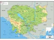 Cambodia Physical Wall Map
