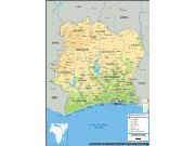 Ivory Coast Physical Wall Map
