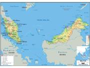 Malaysia Physical Wall Map