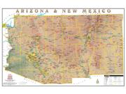 Arizona and New Mexico Physical Wall Map