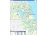Cook County, IL Wall Map Zip Code Basic Style 2022