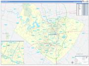 Travis County, TX Wall Map Zip Code Basic Style 2022