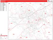 Augusta Wall Map Zip Code Red Line Style 2023