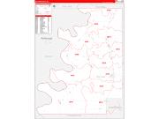Bolivar County, MS Wall Map Zip Code Red Line Style 2022