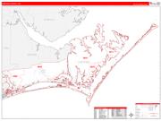 Carteret County, NC Wall Map Zip Code Red Line Style 2022