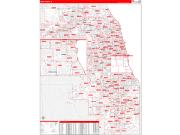Cook County, IL Wall Map Zip Code Red Line Style 2022